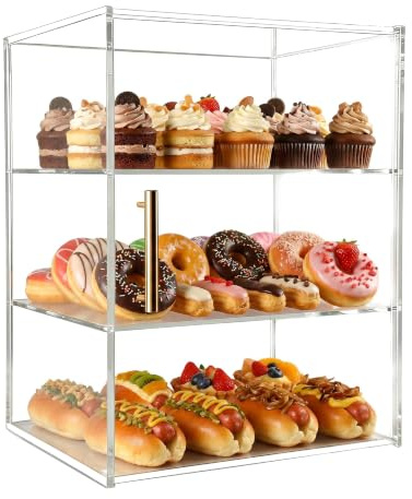 Acryvic Vitrine à Pâtisserie, Boîte à Pain et Présentoir de Boulangerie pour Comptoir de Cuisine, 3 Étagères en Acrylique pour Donuts, Idéal pour Stockage de Condiments et Produits de Toilette
