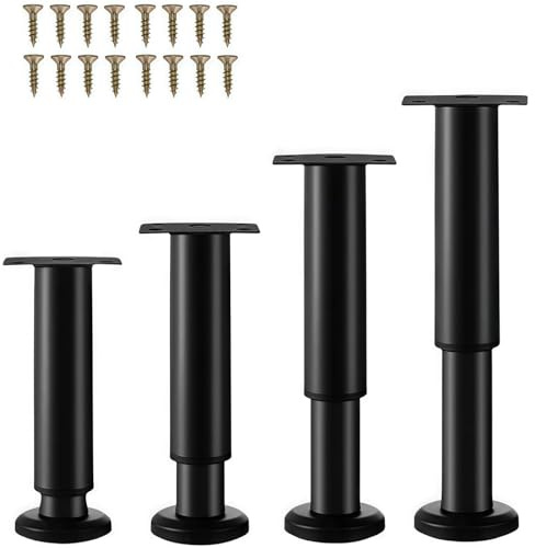 XHMAXE Adjustable Furniture Legs 4 Pack 25-42 cm Black Metal | Heavy-Duty Replacement Legs with Screws for Sagging Bed Frames, Sofas, Chairs, Tables and Cabinets