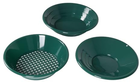 Asixxsix Gold Panning Kit, Lightweight Green ABS Plastic 90 Degree Thread Design Gold Prospecting Equipment, 14 Inch and 15 Inch Pan Sieve Set with 13.8 Sieve for Beginners and Kids