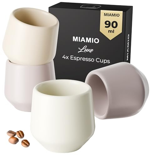 MIAMIO - Espresso Cups Set of 4 (90ml) / Espresso Cups, Ceramic, Handle-Free Mugs, Japanese Tea Cups - Luxe Collection (Cream Rose)