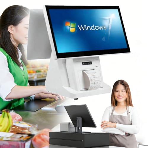 Smart kassaregister POS-system Allt-i-ett-kassaregister med 15,6-tums dubbelskärm, pekskärm och inbyggd kvittoskrivare för småföretag och återförsäljare