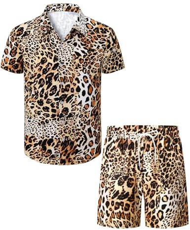 COSAVOROCK Mens Animal Print Shirt and Shorts Set 2 Piece Casual Outfits