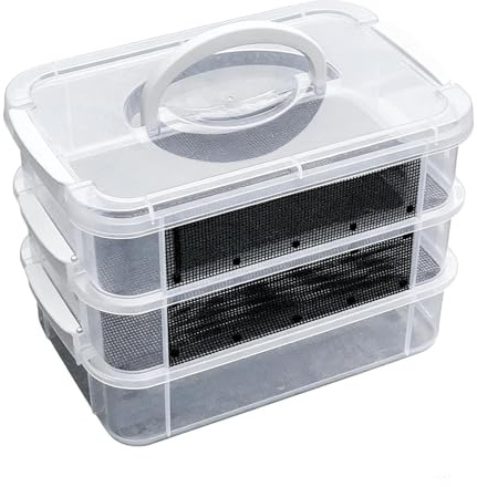 Mjölmaskodlingsbox – levande med genomskinligt nät, 27 cm 19 cm 18 cm, graderad design, 270 mm 190 mm 180 mm + 460 g robust, transparent ABS polymer – för levande reptilfoder och