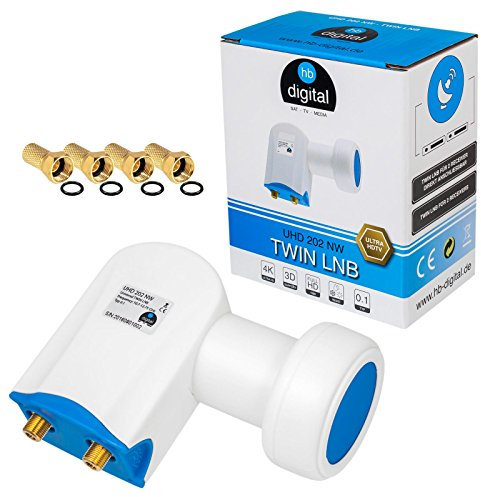HB-DIGITAL LNB LNC Full HD TV 3D 4K + Kontakte vergoldet + Wetterschutz (ausziehbar) im Set mit F-Stecker vergoldet GRATIS dazu (Twin Ultra, Weiß)