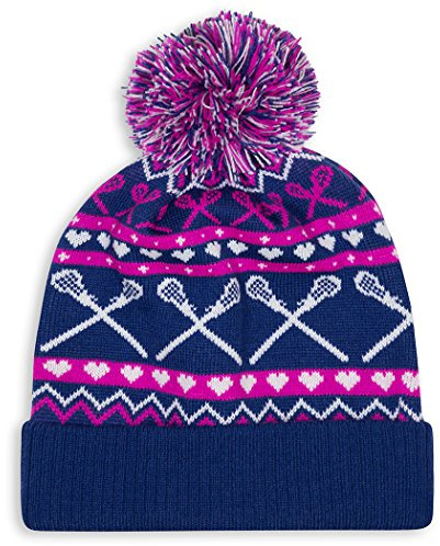ChalkTalkSPORTS Girls Lacrosse Pom Pom Beanie Hat | Lax Hats Navy/Pink