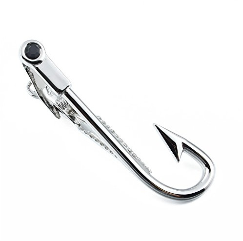 HAWSON Personalize 2.25inch Fishhook Silver Tie Clip Bar for Man Necktie Accessories
