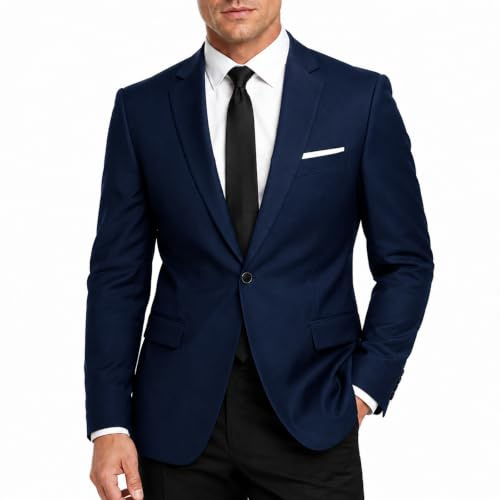 Allthemen Blazer da Uomo Slim Fit Formale Giacca da Abito One Button Monopetto Casual Tuxedo Suit Giacche Smart Blazer Marina Militare L