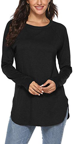 Newchoice Womens Fall Clothes,Raglan Long Sleeve T Shirts Curve Hem Flare Tunic Tops (L,Black)