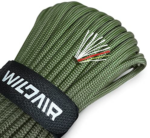 WILDAIR Paracord Survival Paracord Parachute Fire Cord Survival Ropes 4-in-1 5/32 Diameter U.S. Military Type III with Integrated Fishing Line, Fire-Starter Tinder