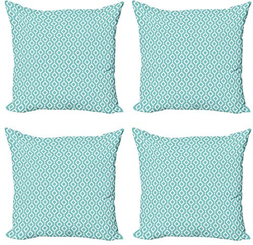 ABAKUHAUS Modern Kissenbezug Set (4 Stück), Ovale Formen Dots, moderner doppelseitiger Digitaldruck, 60 cm, Blassblau Weiß