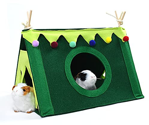 ASOCEA Meerschweinchen Wald Versteck Fleece Eckhängematte Kleintiere Versteck Haustier Käfig Habitat Haus Zelt Nest Spielzeug für Frettchen Chinchillas Igel Hamster Gleiter Ratten (Grün L)