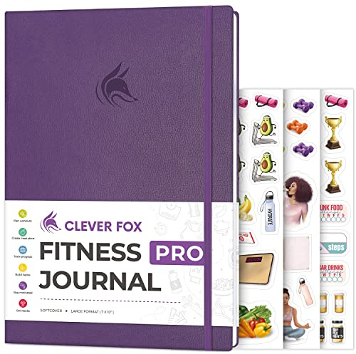 Clever Fox Fitness Journal PRO – Daily Workout Planner with Meal Planner & Habit Tracker – Gym Exercise Log Book for Women & Men – Fitness Planner Notebook – Lasts 6 Months, 7x10” - Purple