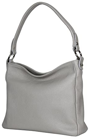 AMBRA Moda GL35 - Damen Handtasche Schultertasche Umhängetasche aus genarbtem Rindsleder (Hellgrau)