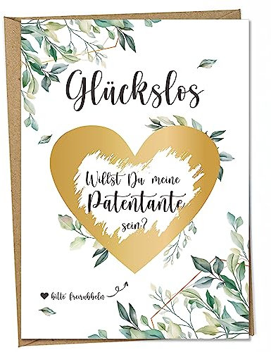 Ninky® Rubbelkarte Willst Du meine Patentante sein? Postkarte mit Kuvert - Schwangerschaft verkünden Patin Patentante fragen - Rubbellos Herz Gold DIN A6