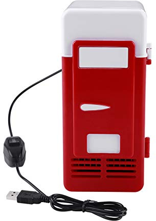 Gavigain Mini USB Fridge Refrigerator Beverage Drink Cans Cooler/Warmer Compact Personal Fridge for Laptop PC Computer Cosmetics Office and Car (Red)