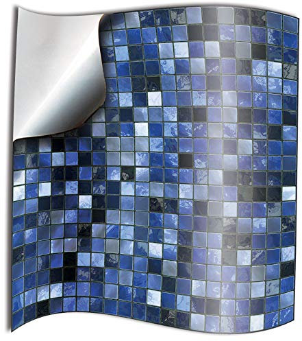 Kitchen Bathroom Tile Stickers Transfers Flat Printed Covers for 6 x 6 inch 15 x 15cm Tiles Stick On Wall Peel N Stick Tiles (6x6” - 48 Individual Stickers, Blue)