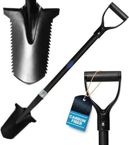 CKG Carbon Metal Detecting Shovel Digging Tool with Double Serrated Blade – Lightweight Digger Garden Root Cutter, Spade Professional Metal Detector Accessories, Gold Digger Shovel - Carbon Black