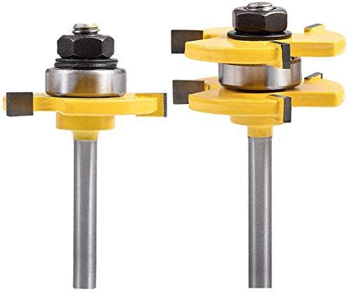 HOHXEN 2 Pcs/Set Tongue and Groove Router Bit Set, 1/4 Inch Shank Grooving Router Bit, 3 Teeth T-Shape Wood Milling Cutter, WoodWorking Tools (1/4 Shank, 1/4 Teeth Width, 1/2 Teeth Depth)