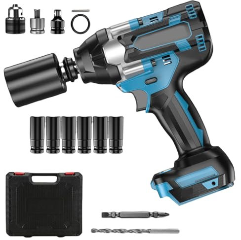 Kocusu 1200Nm Akku Schlagschrauber Kompatibel mit Makita 21V Batterie,Bürstenloser Drehschlagschrauber,1/2 Zoll Hohes Drehmoment Schlagschrauber mit 6 Steckschlüssel für Gerüstbau(ohne Akku&Ladegerät)