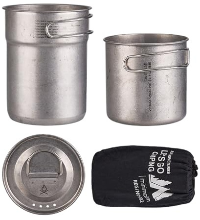 Campingmatlagnings set – rostfritt stål läger köksredskap – två bärbara hopfällbara krukor med handtag för husbil, camping, buskhantverk, nödsituationer, picknick