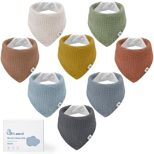 Looxii Babero para bebé, pañuelo triangular, 8 unidades, muselina, 100% algodón, babero suave absorbente para niños y niñas
