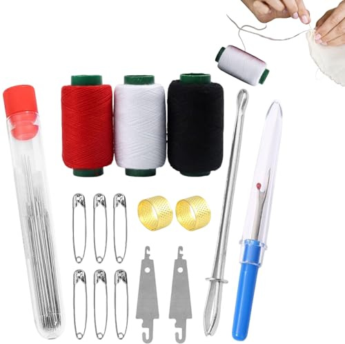 Set da cucire in acciaio – Set da 34 pezzi con aghi in pizzo fine – aghi da cucito e ricamo in acciaio con orecchio, per studio, casa, viaggio, dormitorio, mamma, nonna, amici, principianti