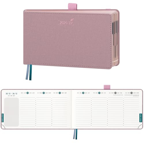 BEZEND Agenda 2026 2027 Settimanale Tascabile, 18 Mesi da Lug.26 a Dic.27, Diario Scuola Piccola 9,4 x 16,7 cm, Formato Orizzontale, Bordo in Oro Rosa, Copertina Rigida in Pelle PU, Rosa
