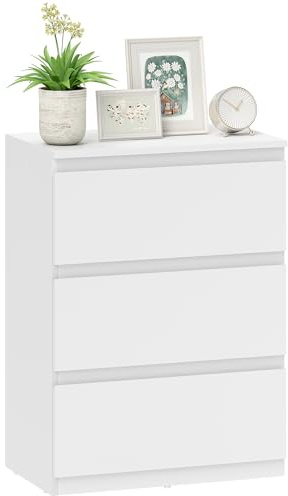 HOMCOM Commode à 3 tiroirs - Buffet moderne - Pour chambre à coucher, salon, couloir - 55 x 34 x 75 cm - Blanc