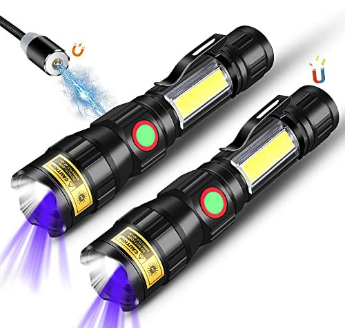 DARKBEAM UV 365nm Torch USB Magnet Rechargeable Flashlight Wood's Lamp LED Ultraviolet Blacklight, Detector for Pet Ringworm Cat Urine Stains, Resin Curing, Black Lights 365 nm Woods Lamp, 2 Pack