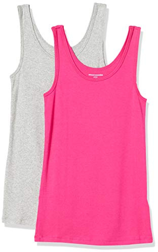 Amazon Essentials Women's Slim-Fit Vest, Pack of 2, Bright Pink/Grey Heather, L