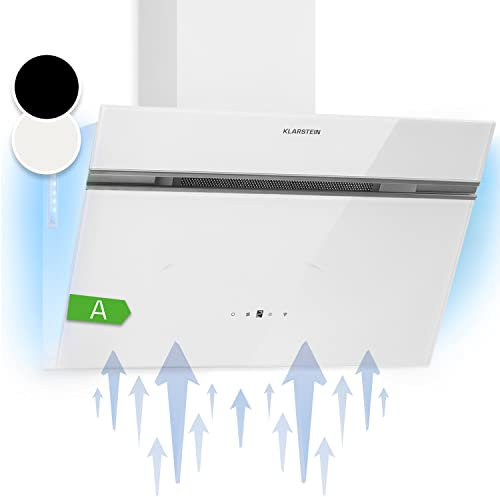 Klarstein Hotte Aspirante 60cm avec Évacuation, Inclinée Silencieuse, Pour Cuisine 60 cm avec Lampes LED RGB, Débit d'Air Puissant 594m³/h, Efficacité Energétique Classe A