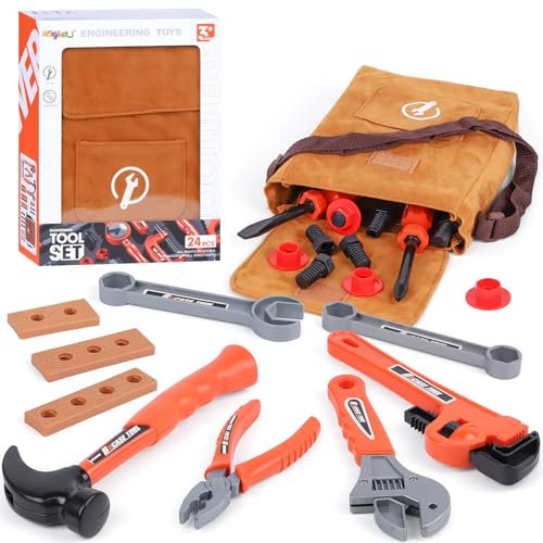 Magic4U Kinder Bauwerkzeug Spielzeug Set,Kinder Werkzeug Umhängetasche Arbeitswerkzeuge mit Werkzeugspielzeug Hammer Zange Schraubenzieher Spielzeug