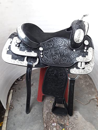 SHOWMEN CRAFT Sella western completamente decorativa argento Show Outfit con testiera e chiamante del seno (40,6 cm)