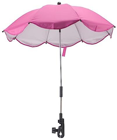 14 Pollici Ombrellino per Passeggino, Ombrellino Universale per Passeggino con Morsetto Protezione Regolabile Ombrellone per Passeggino per Passeggino, Culla, Sedia a Rotelle (Rosa rossa (colla