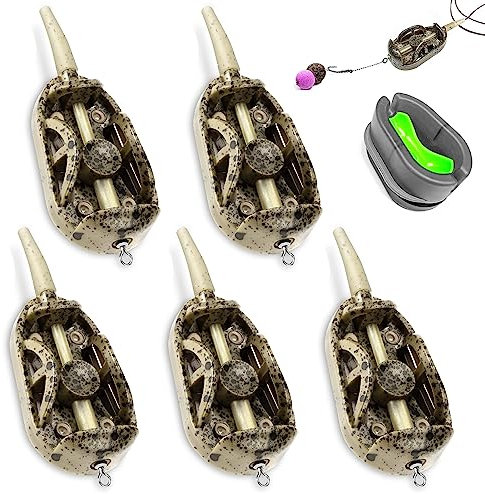 Flat Method Feeder 5pcs Angeln Inline Feeder Zubehör mit Köderbox Fishing Feeder Karpfenangeln Feeder Gerät Set mit 20g,30g,40g,50g,60g Futterkorb Angeln Kunststoff für Grundangeln