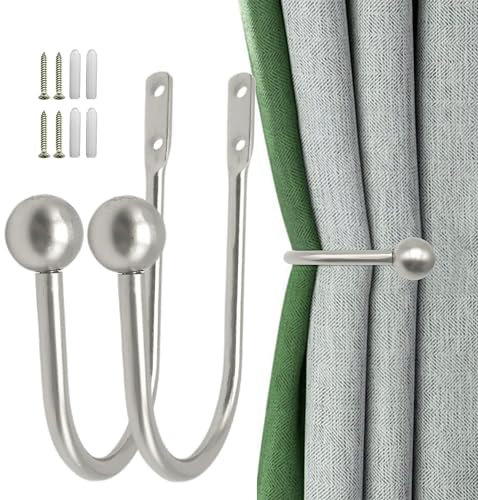 XxinXrongMetal Curtain Holdbacks, 2 Pcs Curtain Drapery Holdbacks, Curtain Tie Backs, Wall Mounted Window Curtain Holder Hooks, Drapery Holdbacks for Fixed Curtain or Hanging Items(Argent)