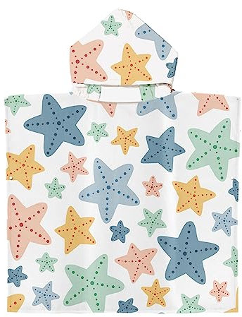 Fansu Toalla de Baño con Capucha para Niños, Toalla Playa Poncho Surf Microfibra Suave Bañera Toalla Absorbente Baño Pareo Piscina para Niñas Niños Infantiles (75 * 65cm,Linda Estrella de mar)