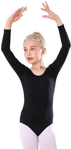 Bezioner Ballettkleidung Mädchen, Kinder Ballett Trikot Ballettanzug Lange Ärmel TanzBody for 3-12 Jahre Schwarz 140