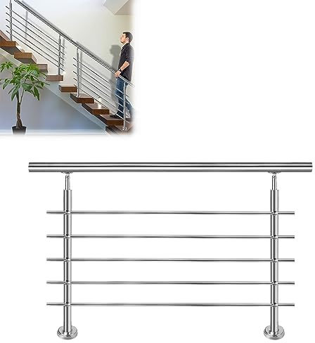 JOIEYOU - Corrimano in acciaio inox per interni ed esterni, ringhiera per scale, balcone, giardino (160 cm, 5 barre trasversali)