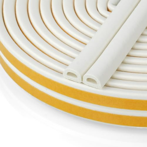 Flintronic Bande de Joint D-Profil, Joint d'Étanchéité Porte, Joint Fenetre Isolation avec Forte Adhérence, Isoler du Bruit, Anti-collision et Anti-intempéries, 9mm x 6mm (Blanc 36M)