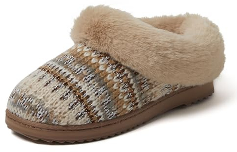 Dearfoams Women's Hannah Chenille Knit Clog Slipper- Oprah's Favorite Things 2024, Latte, 9-10