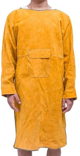 Schweißerschürze Aus Leder mit Ärmel für Erwachsene Heavy Duty Schweißen Jacke, Split Rindsleder Leder Open Back Holzbearbeitung, Garage