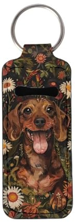 Xoenoiee Dachshund Dog Floral Print Chapstick Holder Keychain Lip Balm Gloss Holder, Lipstick Sleeve Pouch, Lip Balm Keychain Holder for Women Girls, 5 Pack