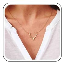 Xmsrn Collar con colgante de cuernos de ciervo vintage, gargantilla de cabeza de alce dorado, gargantilla de ciervo de cuernos bohemios, collar de cadena de animales, joyería para mujeres y niñas,
