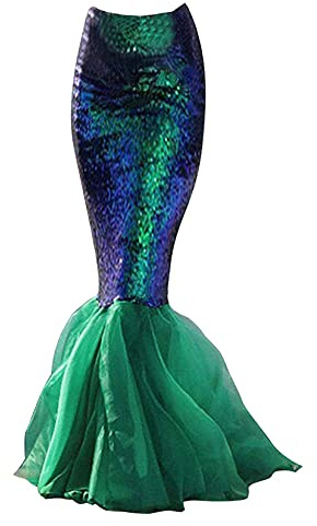 LLECDASEUI Queue De Sirène Pour Femme Costume Maxi à Paillettes Jupe Jupe à Paillettes Bodycon Long Cosplay Princesse Robe De Fête D'Halloween (XXL,Bleu-vert)