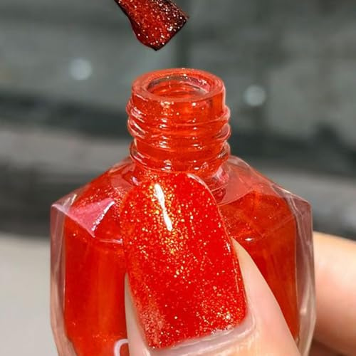Glitter Nail Polish, glitter Nail Varnish, Diamond Glitter Quick Dry & Long Lasting nail polish No UV Lamp Curing, Chip Resistant, Non-Toxic, Quick Drying, At Home & Salon Manicure (5#Orange)