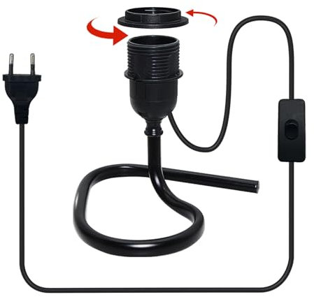 E26 E27 Lámpara de Sobremesa con Interruptor y Enchufe, Lámpara de Mesa de Noche con Triángulo Base Aluminio y Cable de 240 CM, Lámpara de Noche en Negro Portalámparas Se Puede Equipar con Pantalla