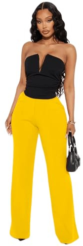 Charyeah Women Stretchy Dress Pants Wrinkle Free Work Pants Fashion Button Wide Leg Pants Business Casual Trousers 2025 (US, Alpha, Medium, Regular, Regular, Yellow)