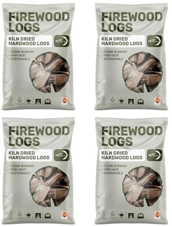Green Olive Firewood Kiln Dried Hardwood Fire Logs - 100L Versatile & Convenient - Perfect for Wood Burners, Stoves, Fireplaces & Pizza Oven - 4 Bags | 100 Litres