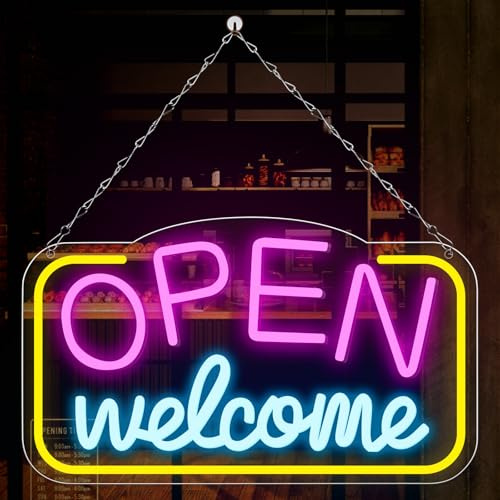 Cartel de neón abierto 43 x 23 cm, letrero de neón personalizado, señal de neón abierta, multicolor, para bar, salón, tienda, cafetería, club, restaurantes